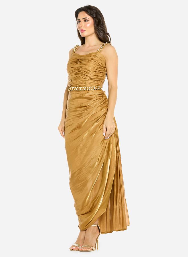 House of Moda Women Ruched Chain Strap Gown Maxi Dress - Image 2